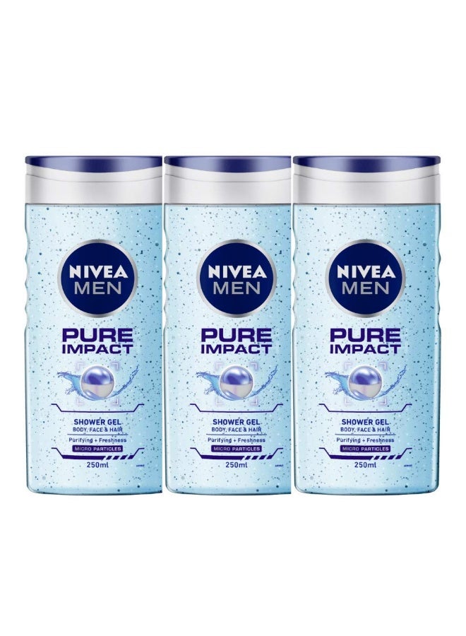 Nivea Pure Impact Shower Gel for Men, 250ml (Pack of 3)